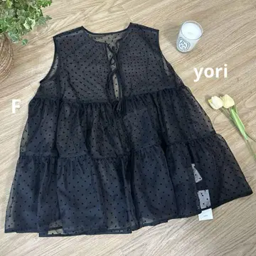 새상품 yori 도트 플로키 티어드 베스트 오간자 F 프리 사이즈