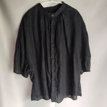심플리시떼 린넨 린넨 5부 소매 튜닉 블랙 블라우스 베이 크루즈