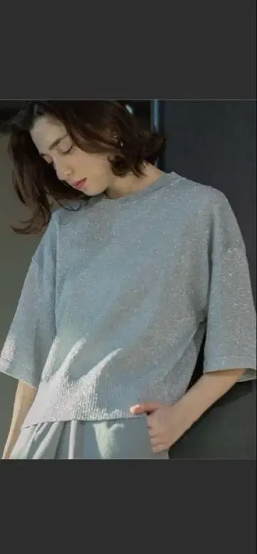 택 포함 라메 하프 슬리브 상의