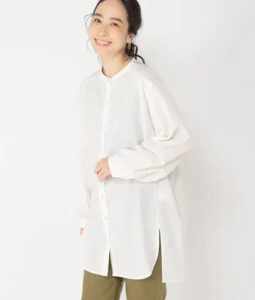 스튜디오 클립 린넨 혼방 셔츠 블라우스 밴드 카라 화이트 FREE
