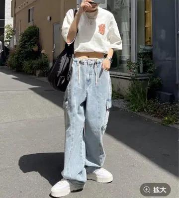페이지 보이 림 라이트 블루 데님 카고 팬츠