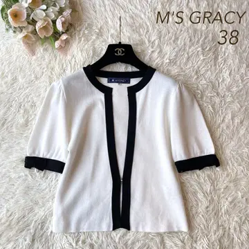 새상품급 M'S GRACY 리본 비쥬 가디건 화이트 38