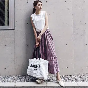 rienda 리엔다 코튼 스트라이프 플레어 스커트 맥시 스커트
