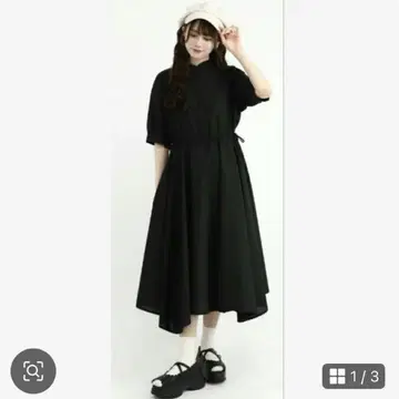 Fi.n.t 플레어 드로스트 셔츠 원피스 반팔 블랙 검정