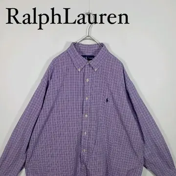 Ralph Lauren 긴팔 버튼 다운 셔츠 퍼플 체크 가슴 자수 로고