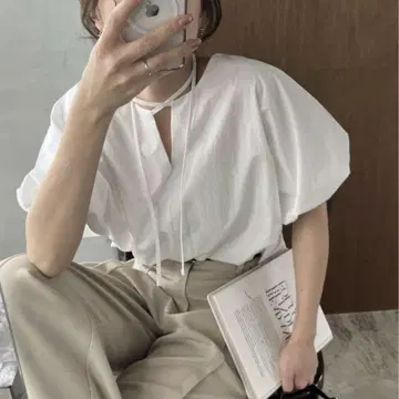 CAPRICIEUX LE'MAGE 벌룬 리본 블라우스 화이트