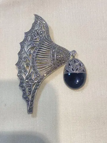 실버 925 깃털 디자인 오닉스 펜던트