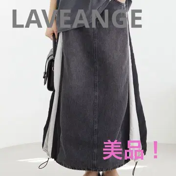 LAVEANGE [세탁 가능] 이종 소재 도킹 데님 스커트