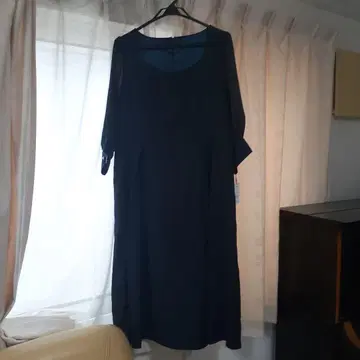 네이비 A 라인 원피스 7부 소매