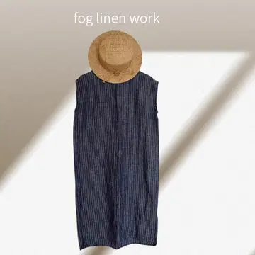 Fog linen work 스트라이프 슬리브리스 무릎 기장 원피스