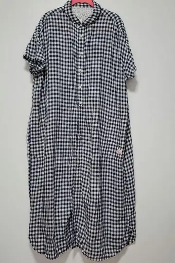 카이세도 린넨 셔츠 원피스 네이비 체크