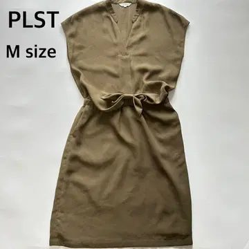 PLST 프론트 리본 티셔츠 원피스 카키 M 사이즈