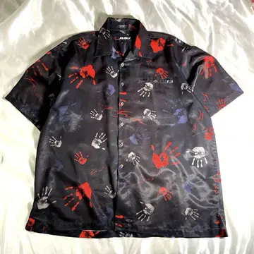 특대형 2XL FUBU 후부 오픈 카라 오픈 카라 셔츠 블랙