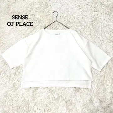 센스 오브 플레이스 크롭 기장 반팔 티셔츠 (F) 세탁 가능 와플 화이트