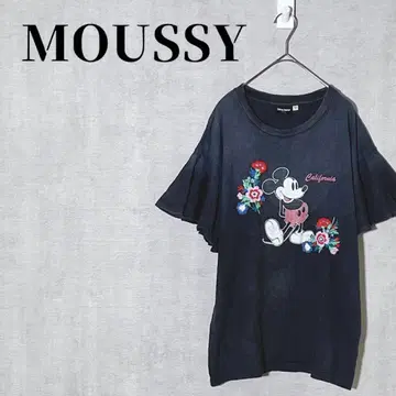 MOUSSY MICKEYREMAKE 티셔츠 자수 프릴 소매 빈티지 가공