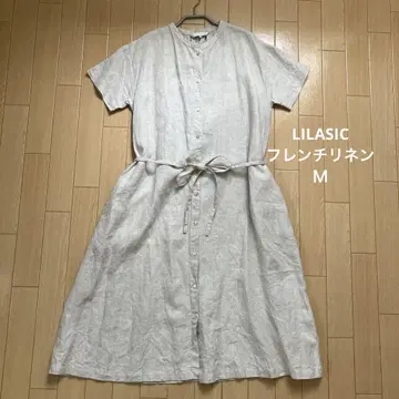 LILASIC 프렌치 린넨 허리 리본 포함 셔츠 원피스 M