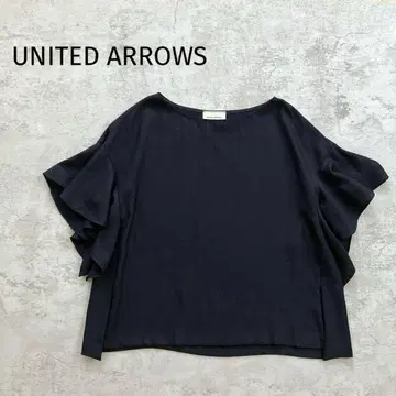 새상품급 UNITED ARROWS 프릴 슬리브 풀오버 린넨풍 네이비