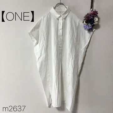 화이트 셔츠 반팔 돌먼 면 혼방 튜닉 길이 슬릿 봄/여름 [ONE]