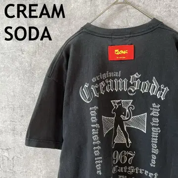CREAM SODA 블랙 티셔츠 백 프린트 반팔 남성용 XL 사이즈