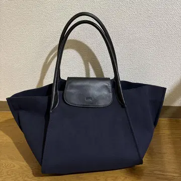 CAMPER 네이비 캔버스 가죽 토트백