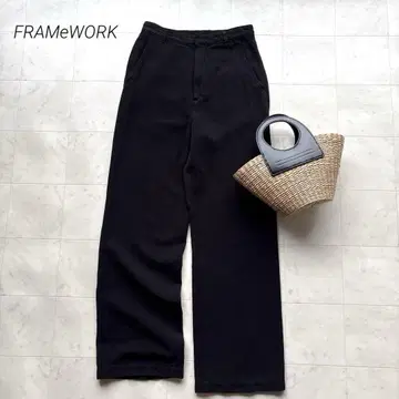 프레임워크 세탁 가능한 코튼 린넨 스트레이트 팬츠 2 블랙 블랙 36