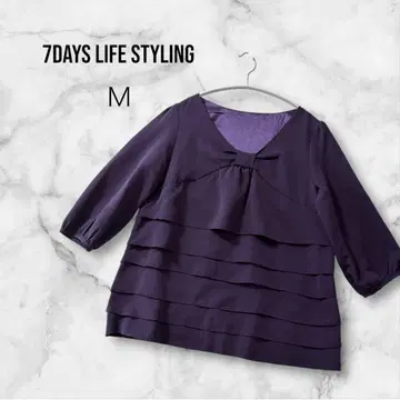 7DAYS LIFE STYLING 쉬폰 티어드 7부 소매 블라우스 M