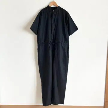 카구레 린넨 하프 슬리브 올인원 오버롤 블랙 검정
