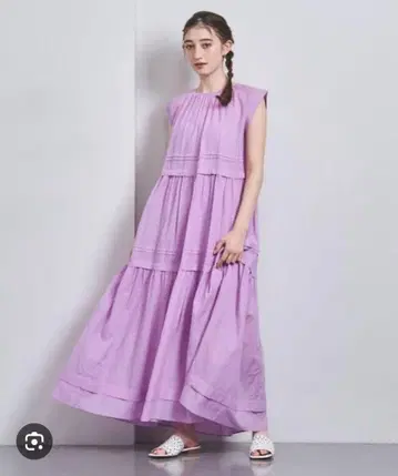 새상품급 UNITED ARROWS 턱 티어드 맥시 원피스 라일락
