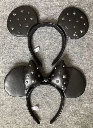 디즈니 머리띠 미키 미니 스터드 블랙 가죽 커플 세트