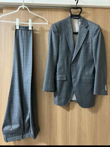 아자부 테일러 그레이 계열 체크 비즈니스 정장 세트