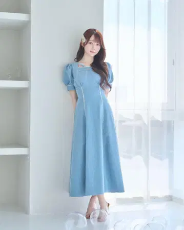 Rose Muse Lace denim dress 데님 원피스
