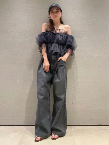 SNIDEL 더블 턱 와이드 데님 팬츠