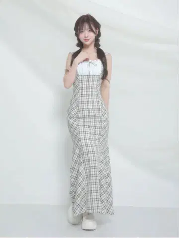다리치 darich 체크 머메이드 롱 원피스 BLK FS