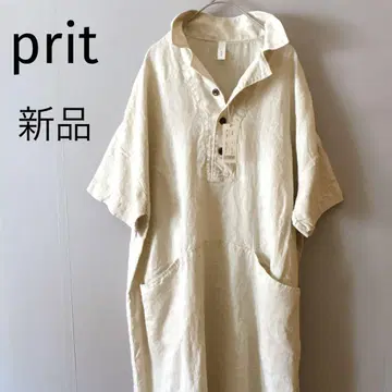 새상품 prit 린넨 셔츠 원피스 베이지 스키퍼 타입 포켓 포함
