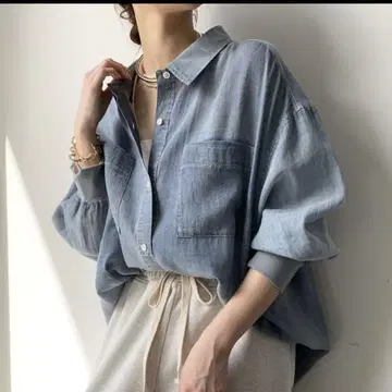 소매 리브 시어 데님 셔츠