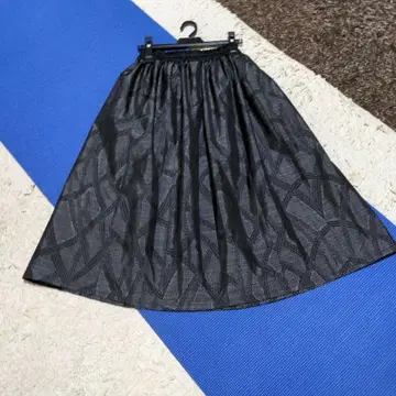 본고장 오시마 명주 기하학 패턴 블랙 롱 스커트
