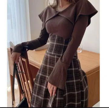 다즐린 dazzlin 빅 컬러 체크 코르셋 원피스
