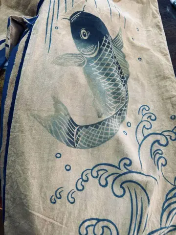 감즙 염색 잉어 폭포 오르는 손수건 리메이크 넉넉한 코쿤 팬츠