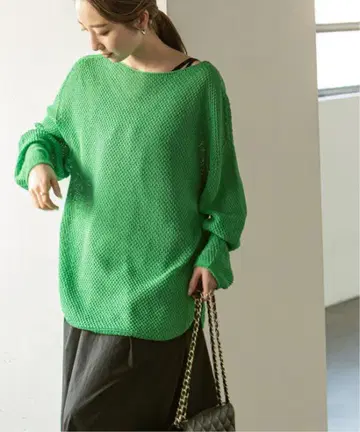 Noble 페이퍼 얀 카노코 백 V 풀오버 그린