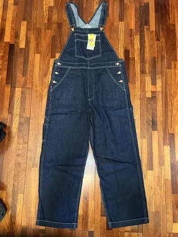 미사용 택 포함 카키 Wrangler 다크 데님 오버롤 L 사이즈