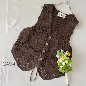 ilmare crescent 꽃 모티브 레이스 니트 베스트 [F]
