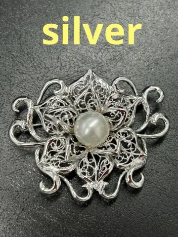 (미사용 새상품급) 펄 브로치 각인 silver