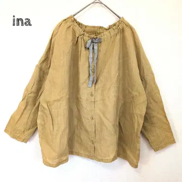ina 린넨 100% 7부 소매 컷소 티셔츠 블라우스 리본