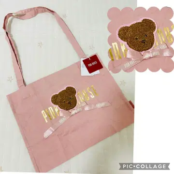 핑크 하우스 아오키 미사코 콜라보 토트백 핑크 와펜 곰 면