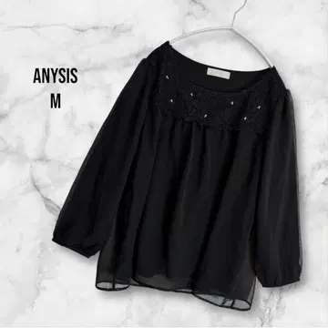 ANYSIS 블랙 레이스 블라우스 스팽글 M