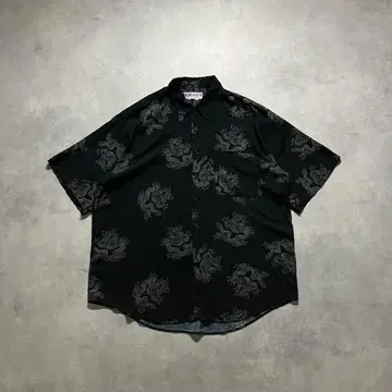 90s 빈티지 레이온 100% 드래곤 용 블랙 검정 셔츠 짧은 길이
