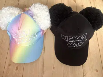 2개 세트 디즈니 미키마우스 폼폼 포함 모자 블랙 레인보우