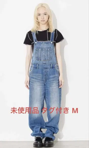 X-girl 와이드 테이퍼드 오버롤 M 라이트 인디고