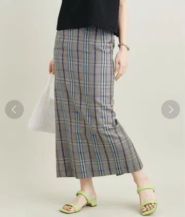 뷰티 앤 유스 체크 타이트 스커트 백 슬릿 블루