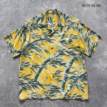 SUN SURF 오픈 카라 알로하 셔츠 레이온 벽 크레이프 원단